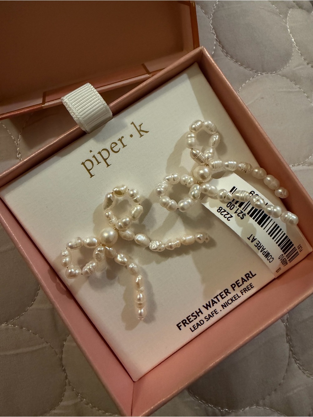 Piper K White Pearl Bow Earrings